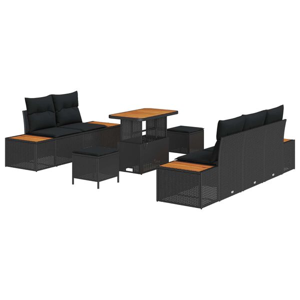 vidaXL Garden Sofa Set 8 pcs Black Poly Rattan and Powder-Coated Steel