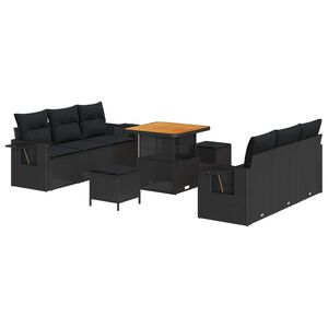 vidaXL Garden Sofa Set with Cushion 9 pcs Black Poly Rattan