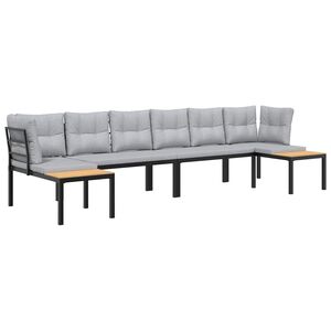 vidaXL 4 Piece Garden Sofa Set with Cushions Black Powder-coated Steel