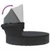 vidaXL Outdoor Lounge Bed with Canopy and Cushions Black Poly Rattan