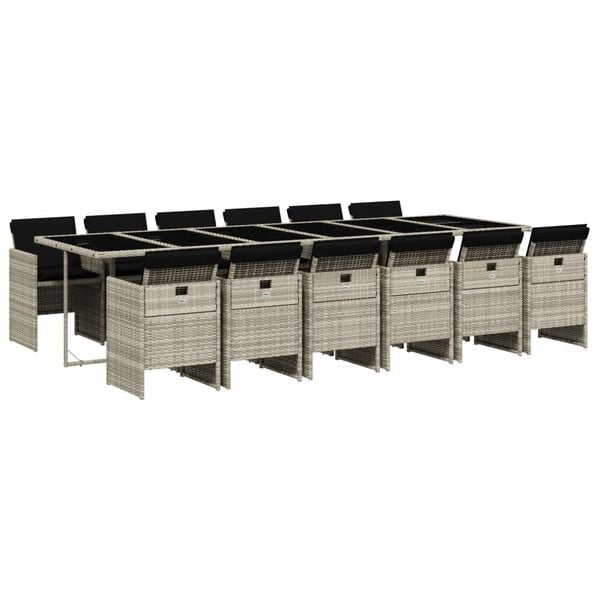 vidaXL 13 Piece Garden Dining Set with Cushions Light Grey Poly Rattan