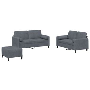 vidaXL 3 Piece Sofa Set with Pillows Dark Grey Velvet