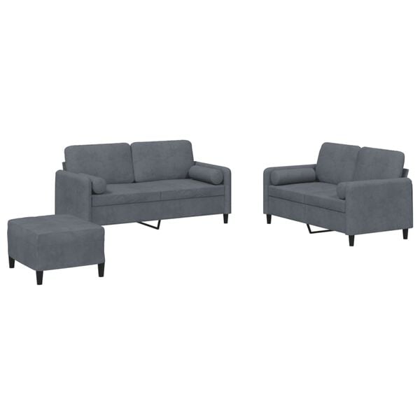 vidaXL 3 Piece Sofa Set with Pillows Dark Grey Velvet