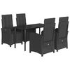 vidaXL 5 Piece Garden Dining Set with Cushions Black Poly Rattan