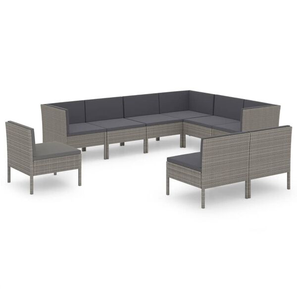 vidaXL 9 Piece Garden Lounge Set with Cushions Poly Rattan Grey