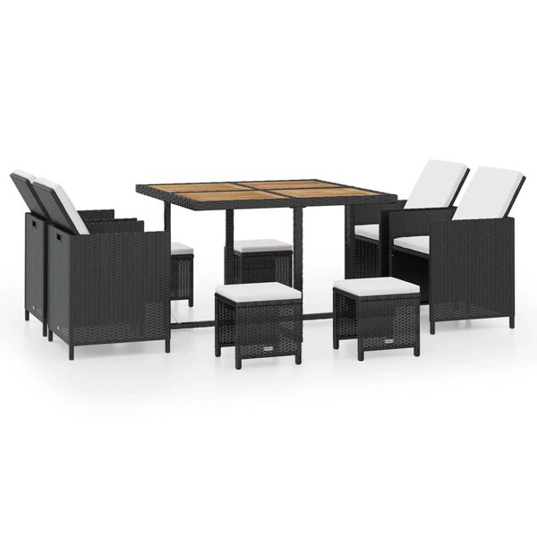 vidaXL 9 Piece Outdoor Dining Set Poly Rattan and Acacia Wood Black