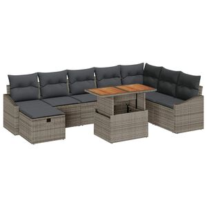 vidaXL Garden Sofa Set Height-Adjustable 9 pcs Grey Poly Rattan