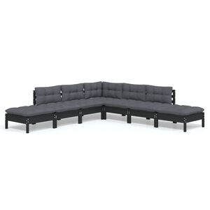 vidaXL 7 Piece Garden Lounge Set with Cushions Black Pinewood