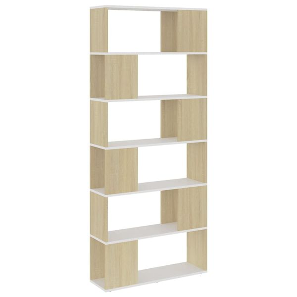vidaXL Book Cabinet Room Divider White and Sonoma Oak 80x24x186 cm Engineered Wood
