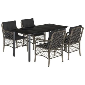 vidaXL 5 Piece Garden Dining Set with Cushions Grey Poly Rattan