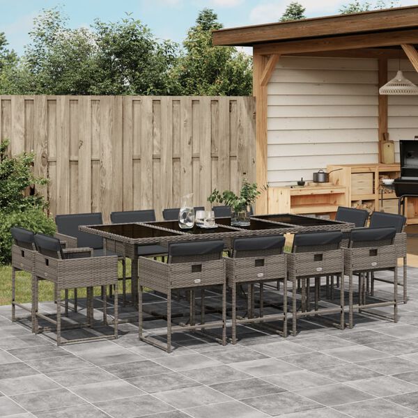 vidaXL 13 Piece Garden Dining Set with Cushions Grey Poly Rattan