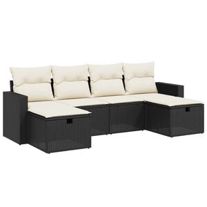 vidaXL 6 Piece Garden Sofa Set with Cushions Black Poly Rattan