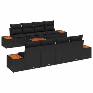 vidaXL Garden Sofa Set with Cushion 9 pcs Black Poly rattan