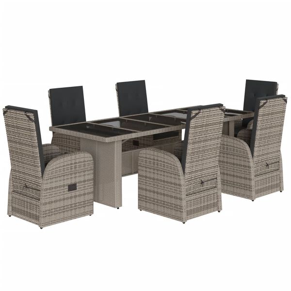 vidaXL 7 Piece Garden Dining Set with Cushions Grey Poly Rattan