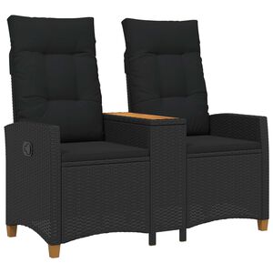 vidaXL Reclining Bench with Table 2 -Seater 126 x 65 x 112 cm Black
