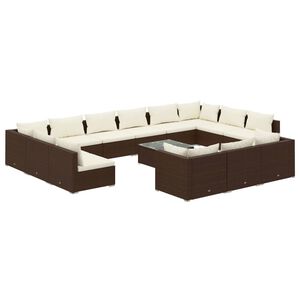 vidaXL 14 Piece Garden Lounge Set with Cushions Brown Poly Rattan