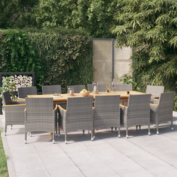 vidaXL 13 Piece Garden Dining Set with Cushions Grey