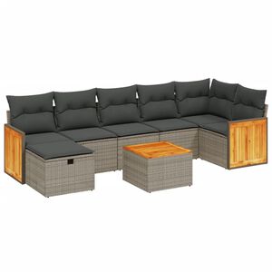vidaXL 8 Piece Garden Sofa Set with Cushions Grey Poly Rattan