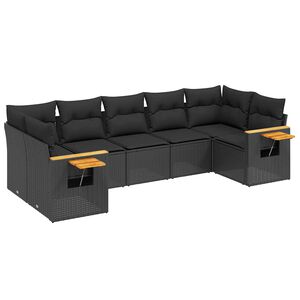 vidaXL 7 Piece Garden Sofa Set with Cushions Black Poly Rattan