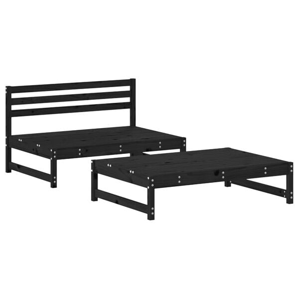 vidaXL 2 Piece Garden Lounge Set with Cushions Black Solid Wood