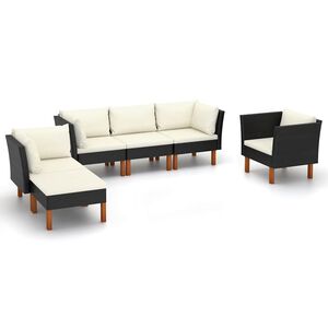 vidaXL 6 Piece Garden Lounge Set Poly Rattan and Eucalyptus Wood Black