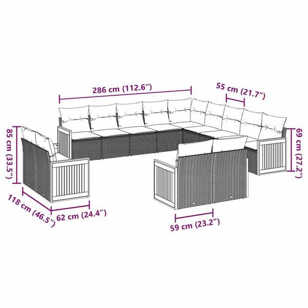vidaXL 13 Piece Garden Sofa Set with Cushions Black Poly Rattan