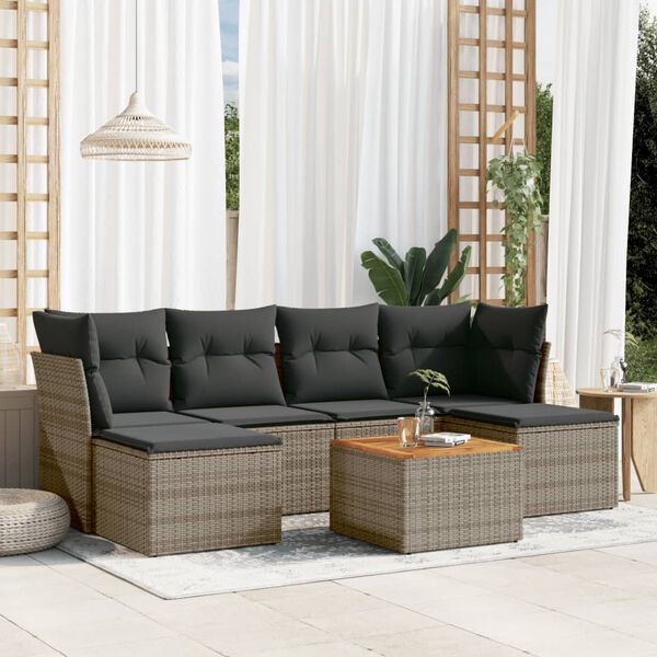vidaXL 7 Piece Garden Sofa Set with Cushions Grey Poly Rattan
