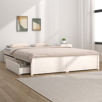 vidaXL Bed Frame with Drawers White 150x200 cm King Size