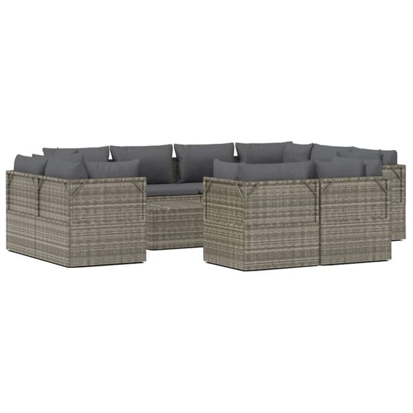 vidaXL 12 Piece Garden Lounge Set with Cushions Grey Poly Rattan