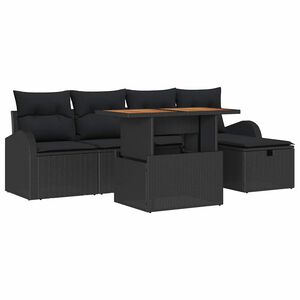 vidaXL Garden Sofa Set Height-Adjustable 6 pcs Black Poly Rattan