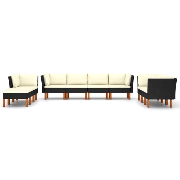 vidaXL 10 Piece Garden Lounge Set with Cushions Poly Rattan Black