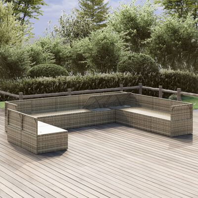 vidaXL 10 Piece Garden Lounge Set with Cushions Grey Poly Rattan
