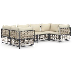 vidaXL 6 Piece Garden Lounge Set with Cushions Anthracite Poly Rattan