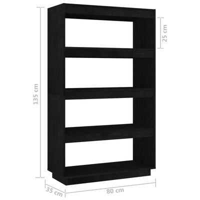 vidaXL Book Cabinet/Room Divider Black 80x35x135 cm Solid Pinewood
