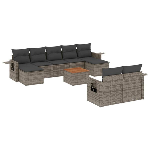vidaXL 10 Piece Garden Sofa Set with Cushions Grey Poly Rattan