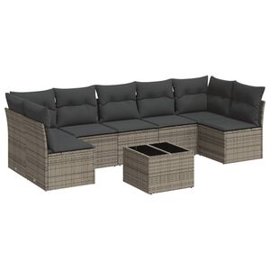 vidaXL 8 Piece Garden Sofa Set with Cushions Grey Poly Rattan