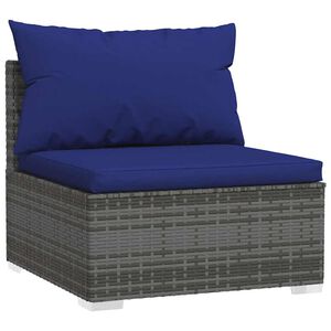 vidaXL Garden Middle Sofa with Cushions Grey Poly Rattan