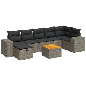 vidaXL 8 Piece Garden Sofa Set with Cushions Grey Poly Rattan