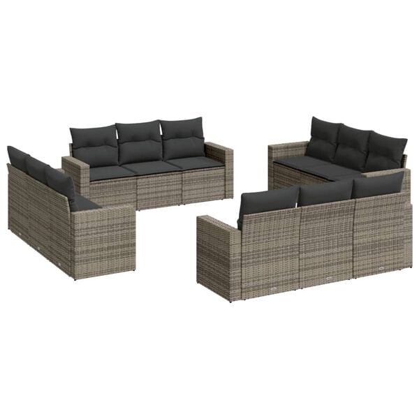 vidaXL 12 Piece Garden Sofa Set with Cushions Grey Poly Rattan