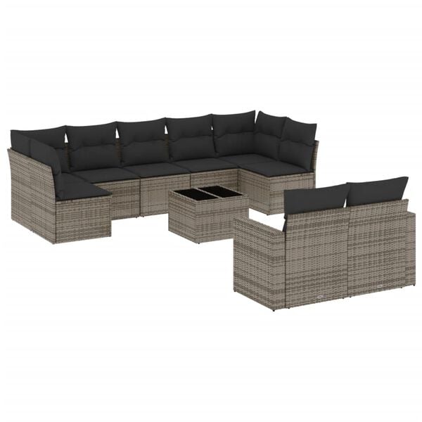 vidaXL 10 Piece Garden Sofa Set with Cushions Grey Poly Rattan