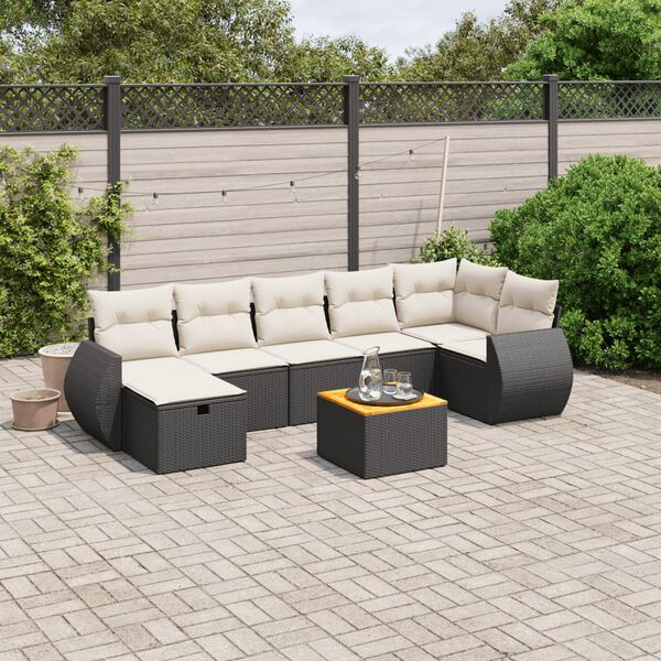 vidaXL 8 Piece Garden Sofa Set with Cushions Black Poly Rattan