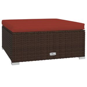 vidaXL Garden Footrest with Cushion Brown 70x70x30 cm Poly Rattan