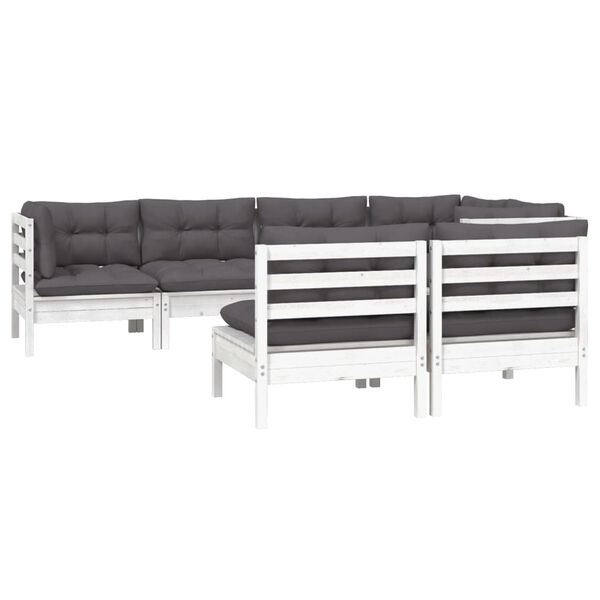 vidaXL 7 Piece Garden Lounge Set with Cushions White Solid Pinewood