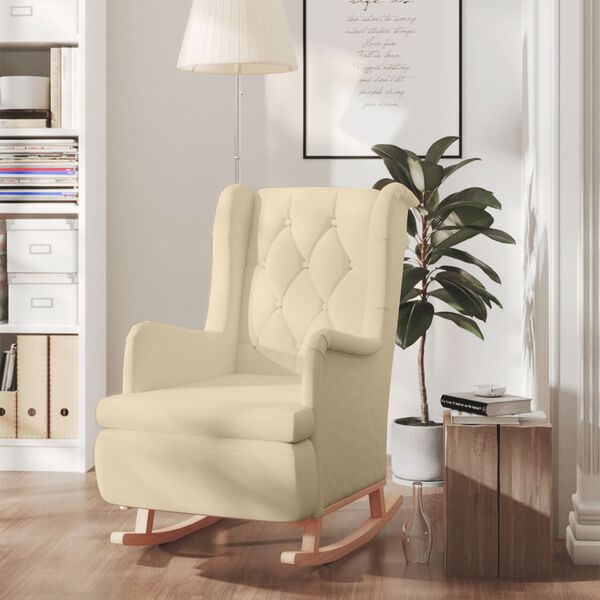 vidaXL Armchair with Solid Rubber Wood Rocking Legs Cream Fabric