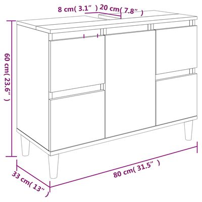 vidaXL Sink Cabinet High Gloss White 80x33x60 cm Engineered Wood