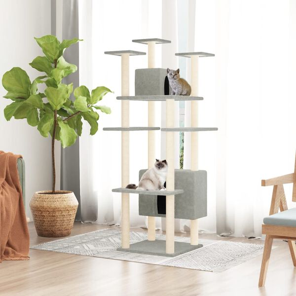 vidaXL Cat Tree with Sisal Scratching Posts Light Grey 162 cm