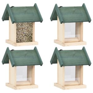 vidaXL Bird Feeder | Green, Natural Wood | Firwood, PVC | Medium | Portable