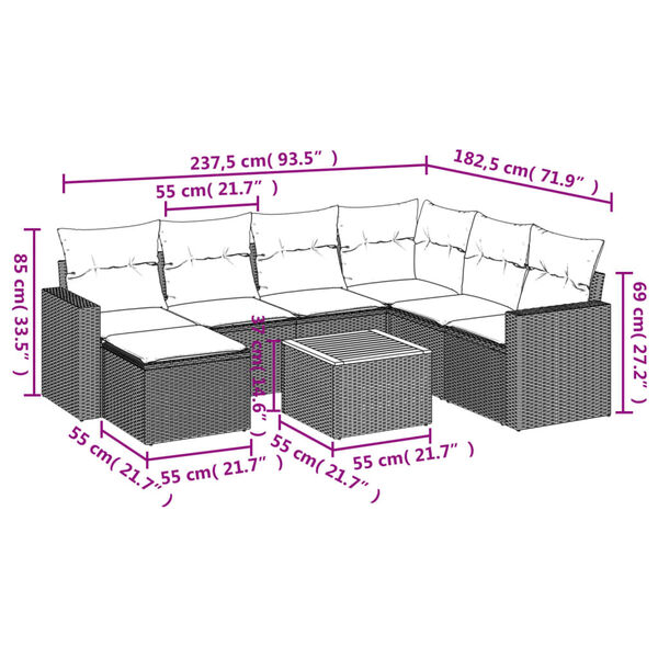 vidaXL 8 Piece Garden Sofa Set with Cushions Grey Poly Rattan