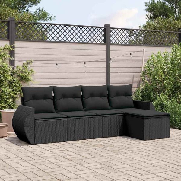 vidaXL 5 Piece Garden Sofa Set with Cushions Black Poly Rattan