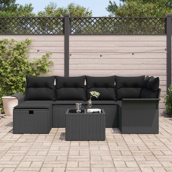 vidaXL Garden Sofa Set with Cushion with Storage 7 pcs Poly rattan